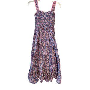 Simply Shabby Chic Medium Maxi Dress, Blue Pink Flower Bric Brac Trim Prairie